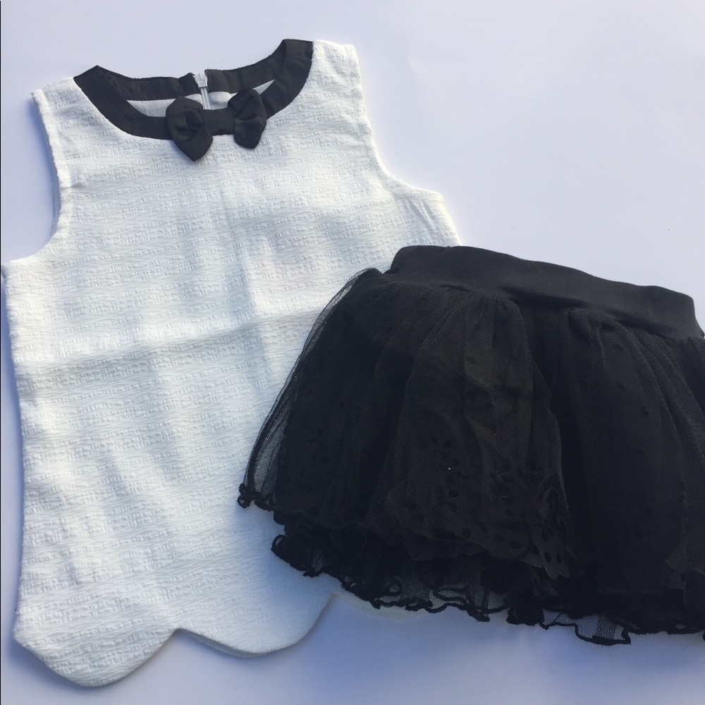 White with black bow top and black eyelet tutu